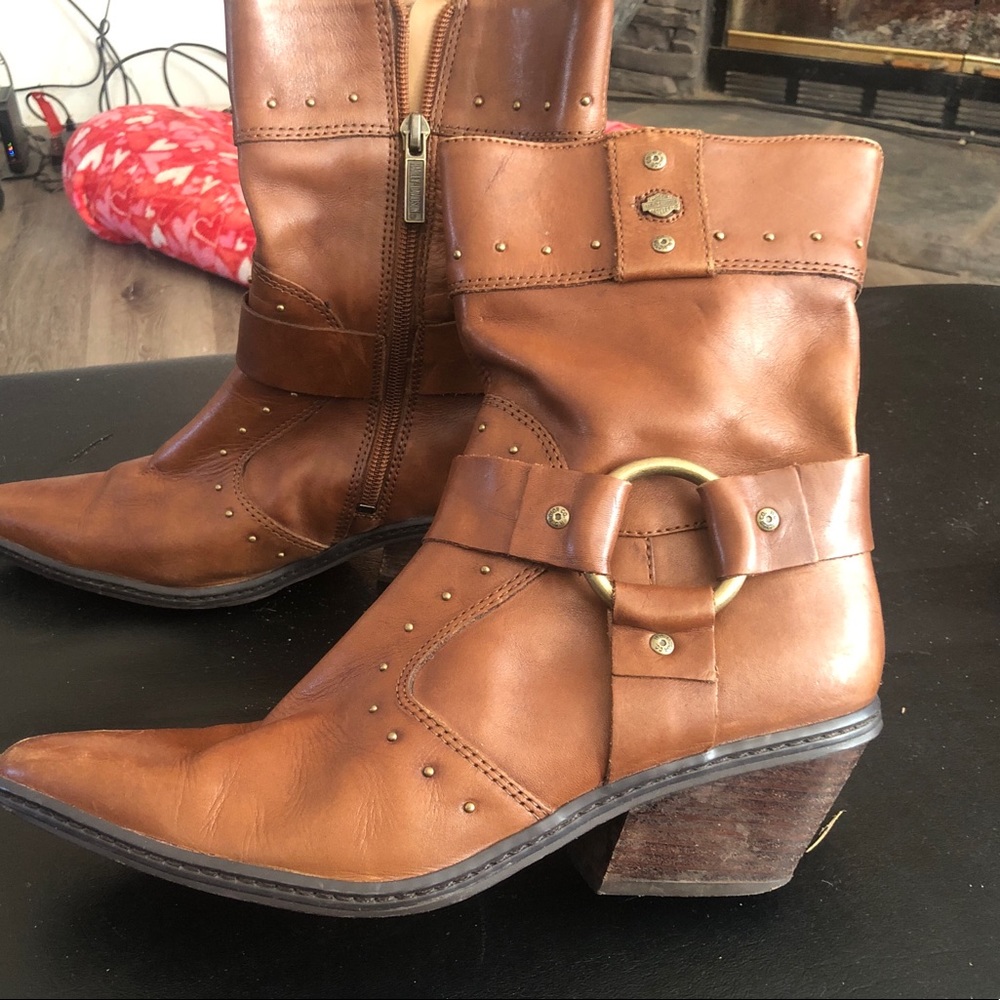 Over the ankle leather cowgirl boots